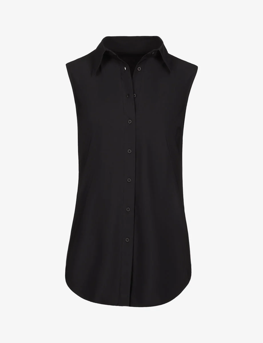 Classic Sleeveless Oversized Button Down Shirt | Black - Image 2