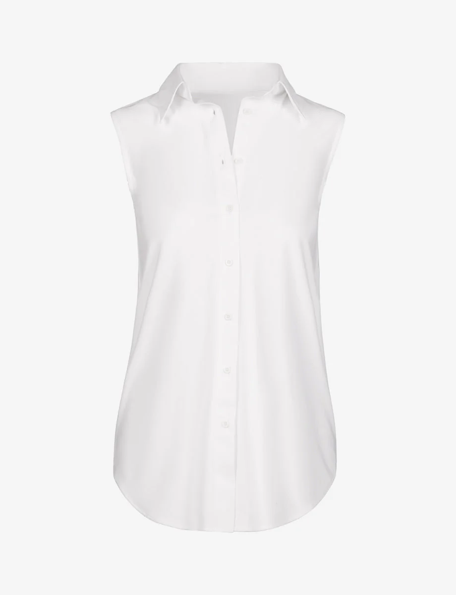 Classic Sleeveless Oversized Button Down Shirt | White - Image 2