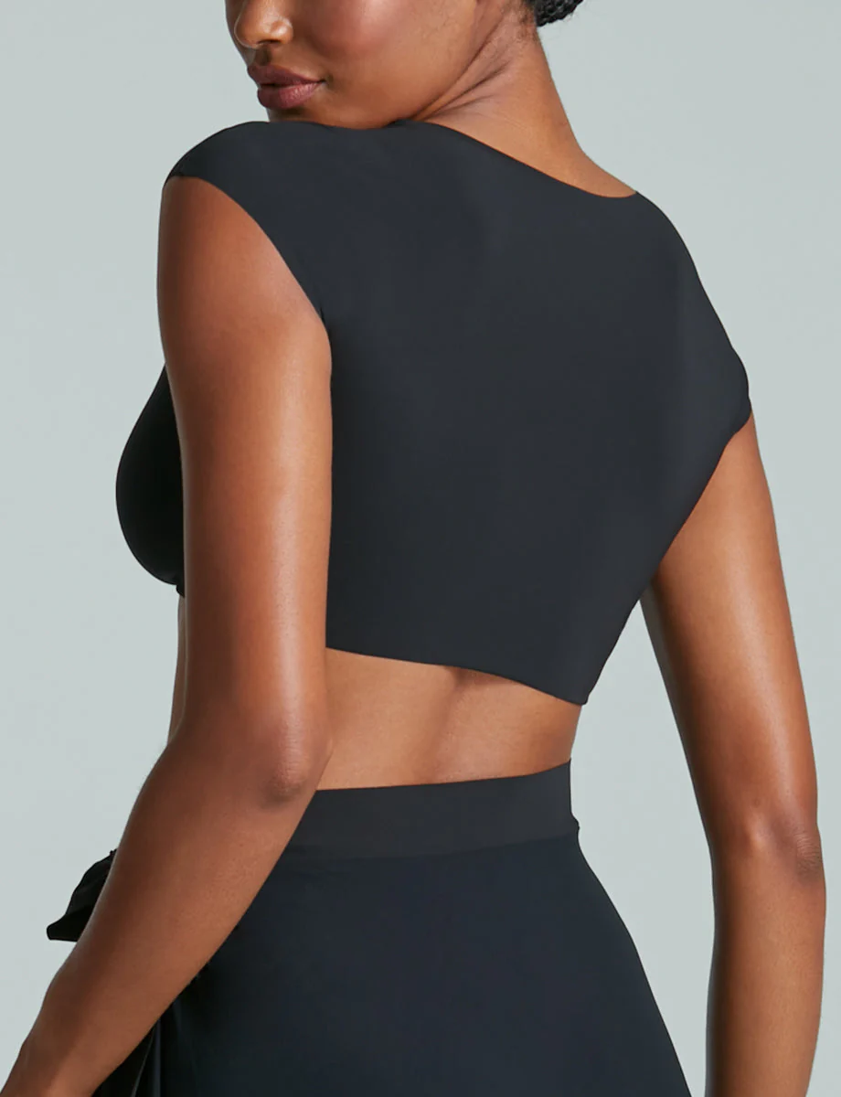 Classic Wrap Cover Up Crop Top | Black - Image 2