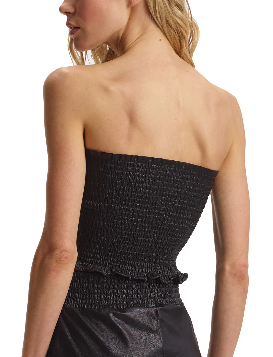 Faux Leather Smocked Tube Top | Black - Image 3