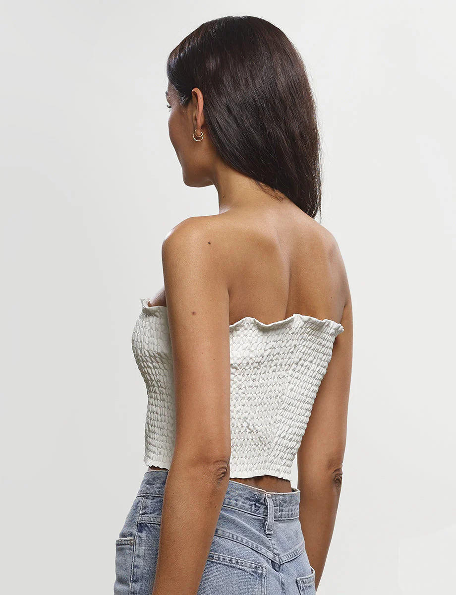 Faux Leather Smocked Tube Top | White - Image 3