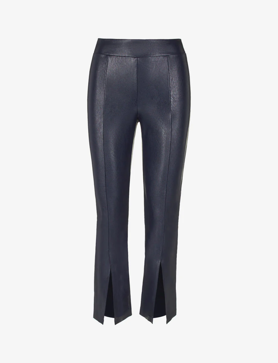 Faux Leather 7/8 Split Front Pant | Navy - Image 3
