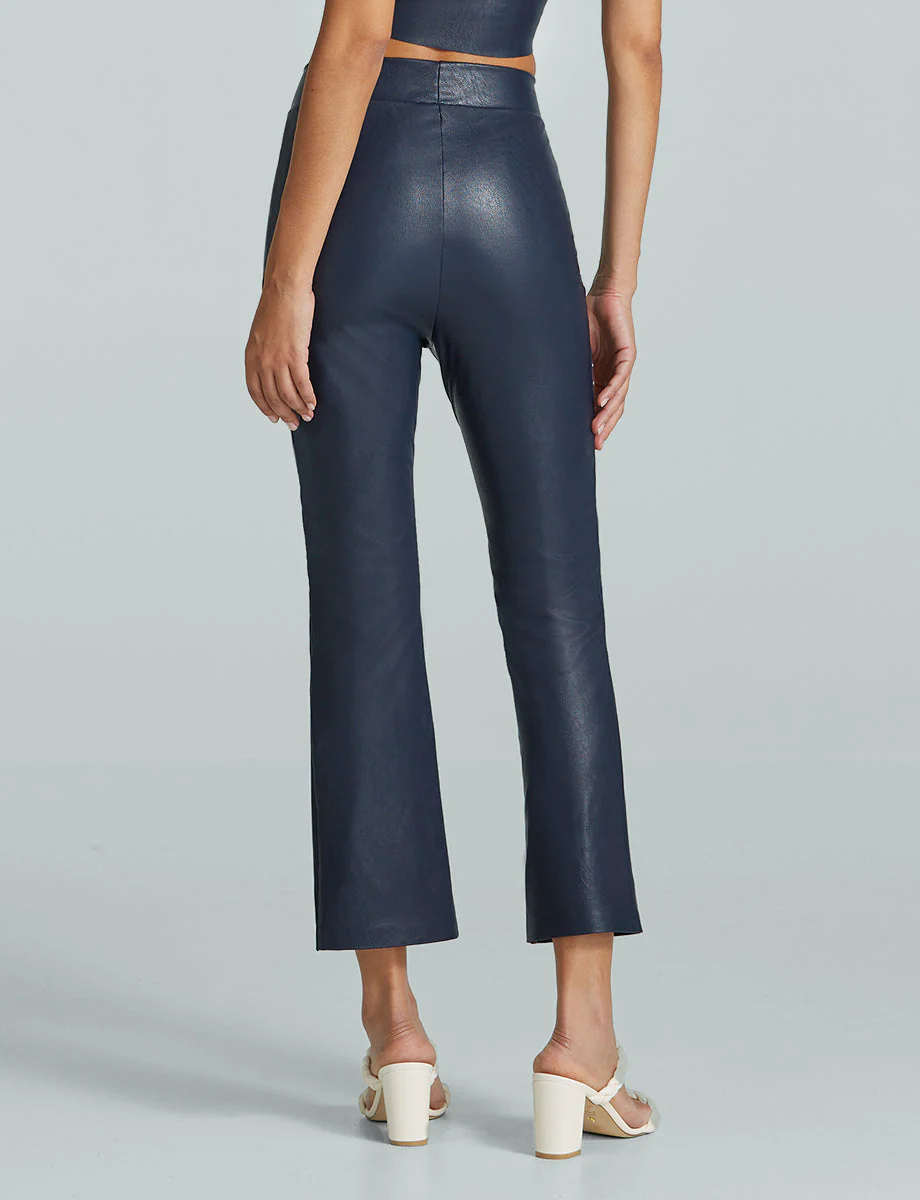 Faux Leather 7/8 Split Front Pant | Navy - Image 4