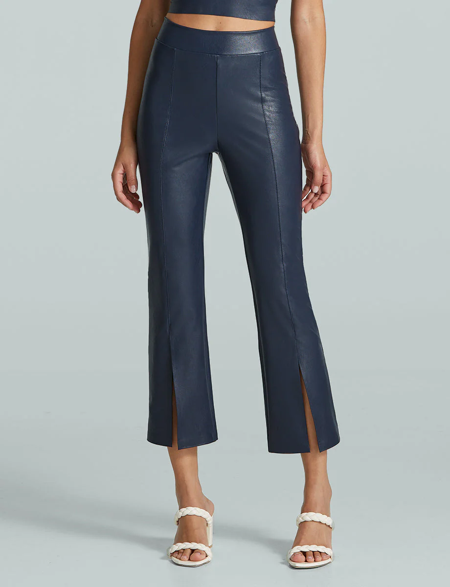 Faux Leather 7/8 Split Front Pant | Navy - Image 5