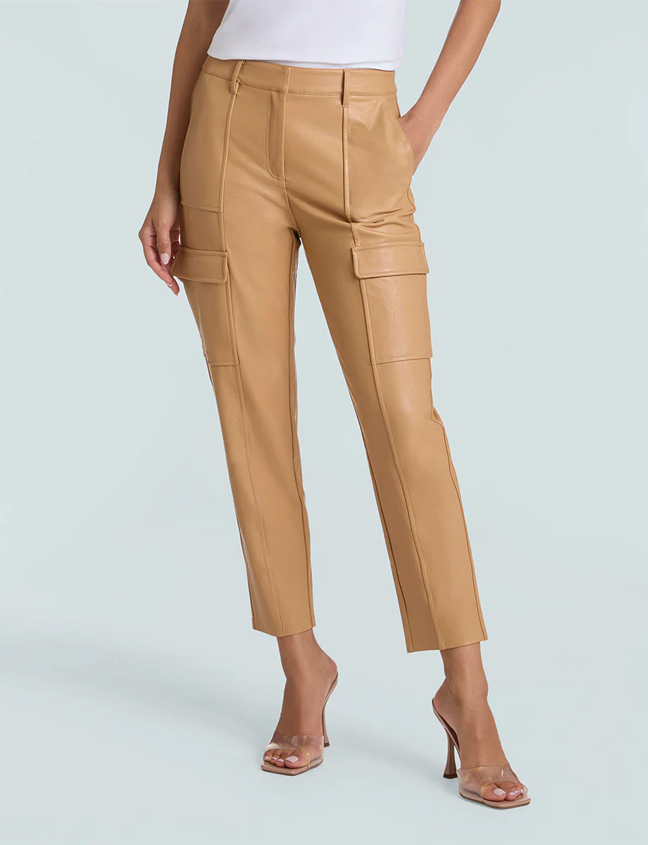 Faux Leather 7/8 Utility Trouser | Camel - Image 2