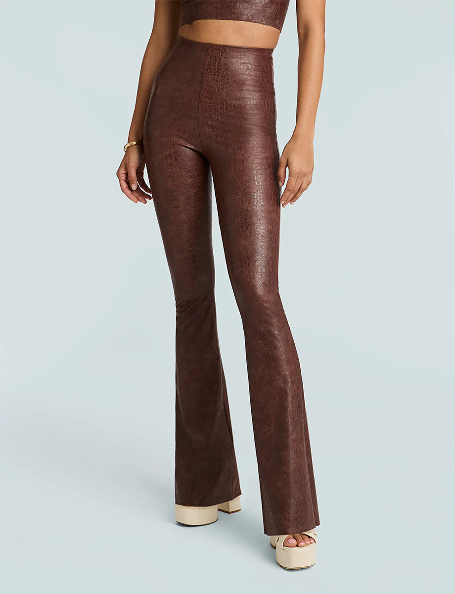 Faux Leather Animal Flared Legging | Brown Croc - Image 2