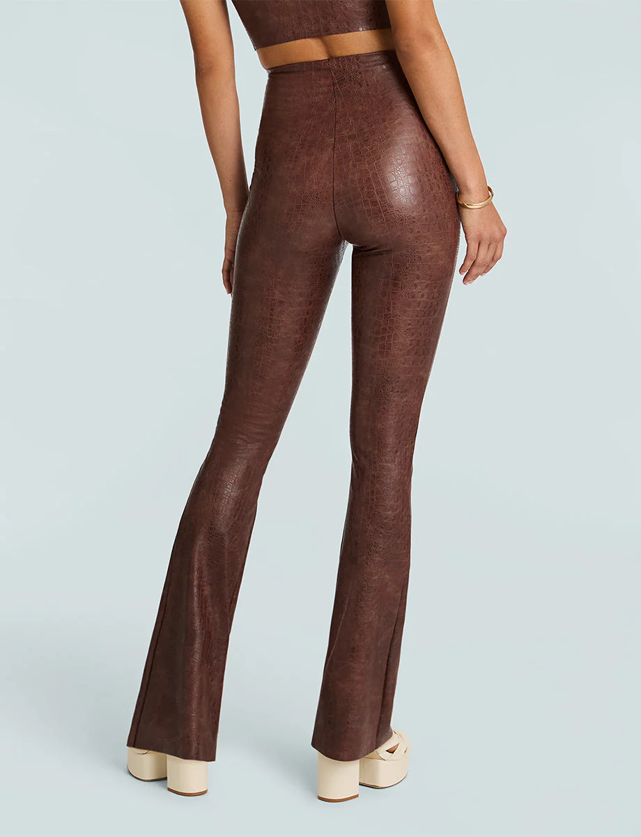 Faux Leather Animal Flared Legging | Brown Croc - Image 3