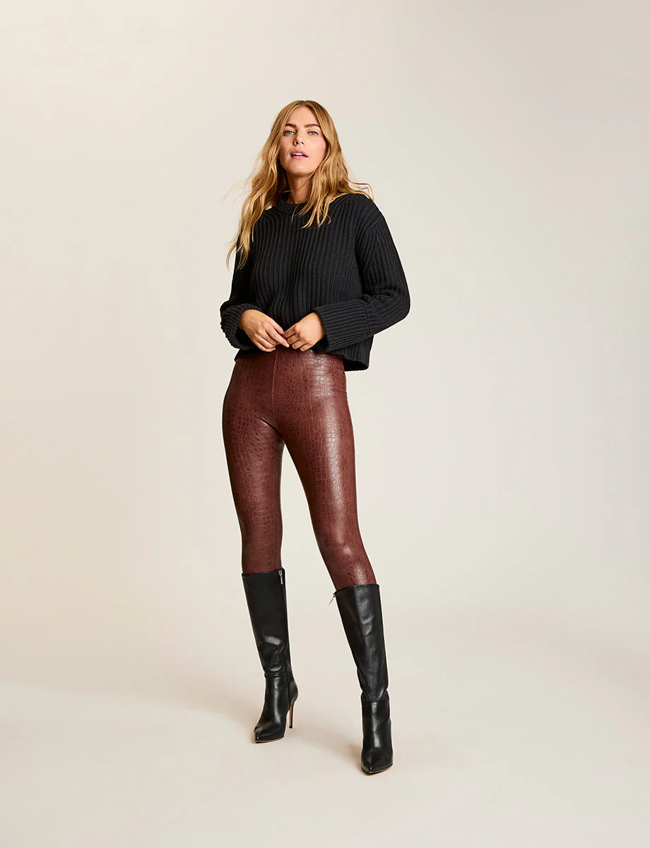 Faux Leather Animal Legging | Brown Croc - Image 4