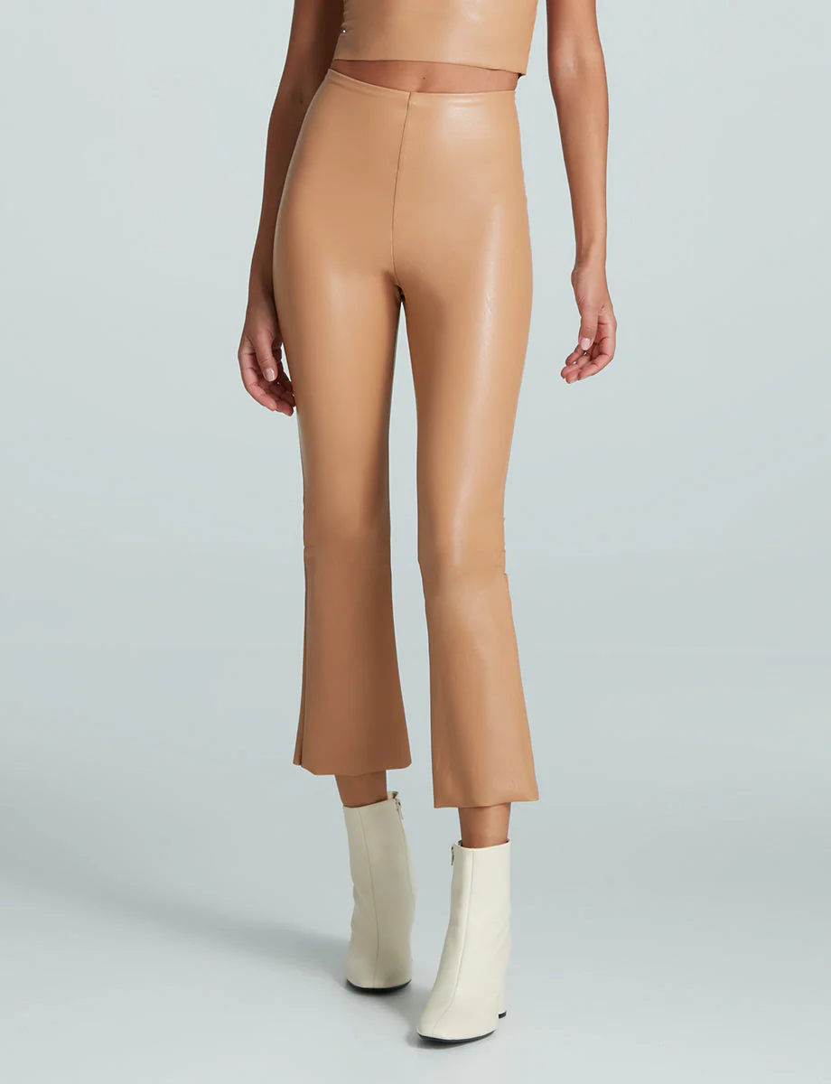 Faux Leather Crop Flare | Camel - Image 2
