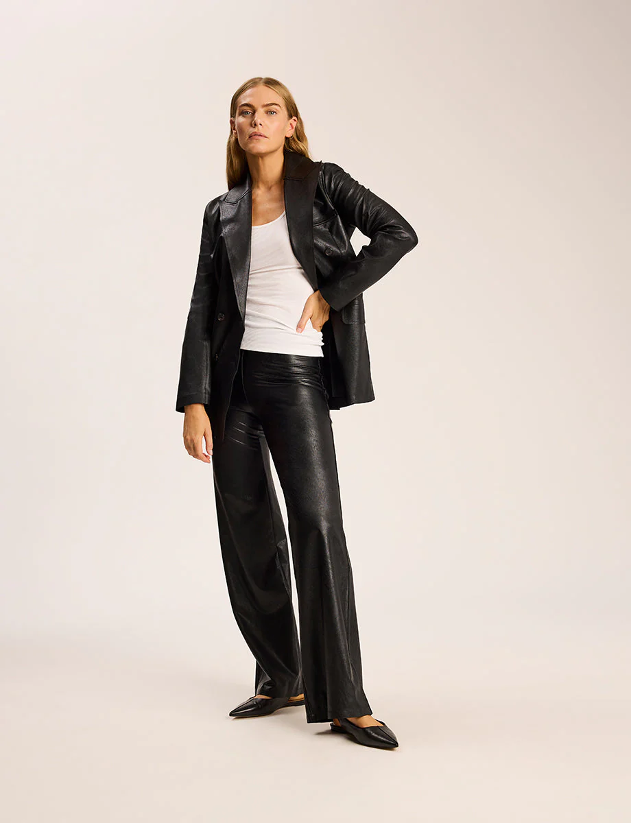Faux Leather Double-Breasted Jacket | Black - Image 4