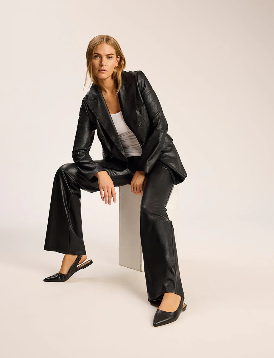 Faux Leather Double-Breasted Jacket | Black - Image 5