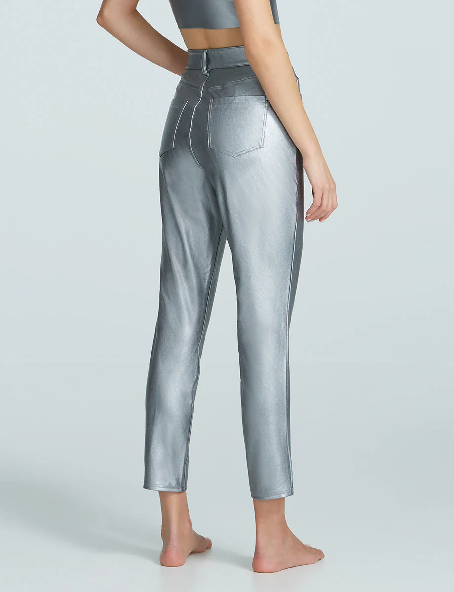Faux Leather Five Pocket Pant | Platinum - Image 2