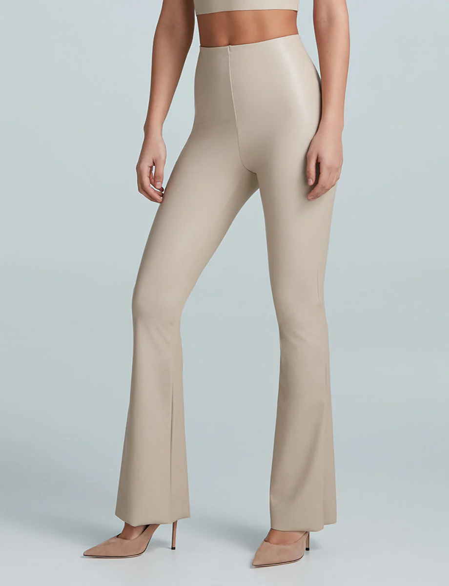 Faux Leather Flared Legging | Sand - Image 2