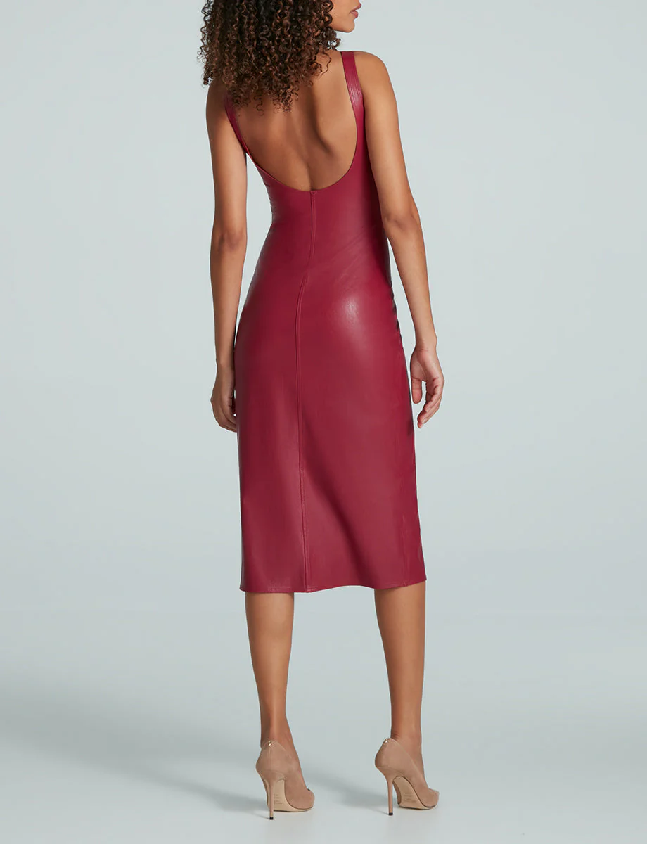Faux Leather Midi Tank Dress | Raspberry - Image 3