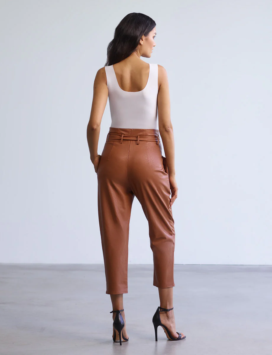 Faux Leather Paperbag Pants | Cocoa - Image 2