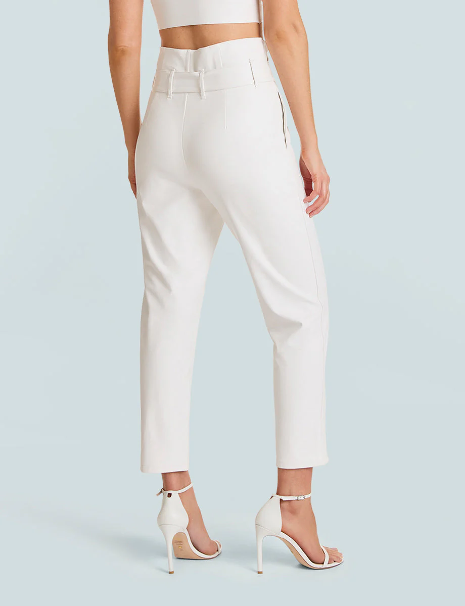 Faux Leather Paperbag Pants | White - Image 3