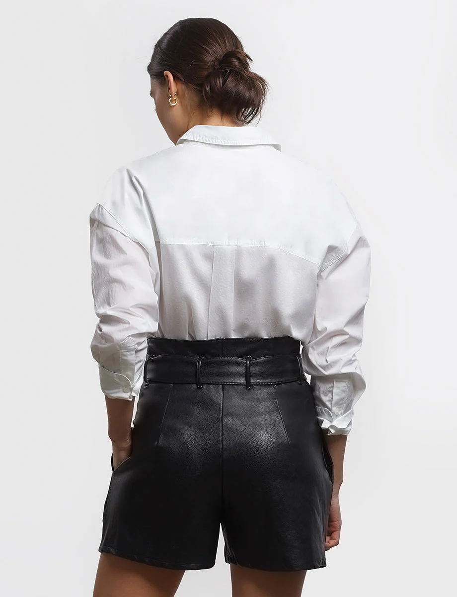 Faux Leather Paperbag Short | Black - Image 3