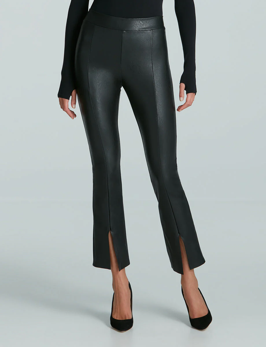 Faux Leather Split Front Pant | Black - Image 2