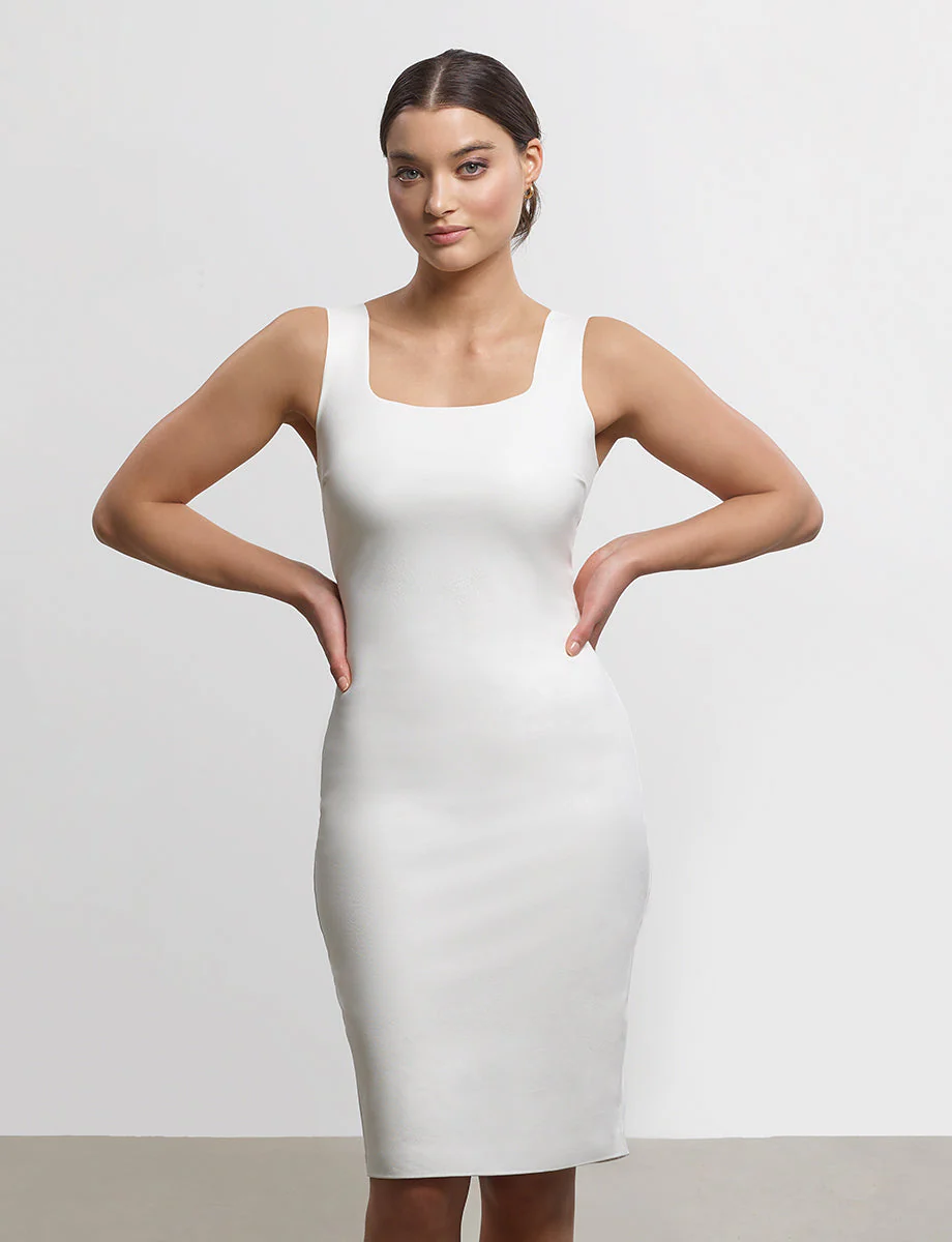 Faux Leather Square Neck Dress | White - Image 2