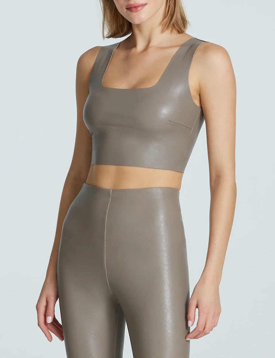 Faux Leather Squareneck Crop Top | Ash - Image 2