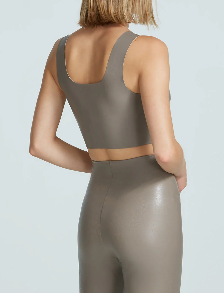 Faux Leather Squareneck Crop Top | Ash - Image 3