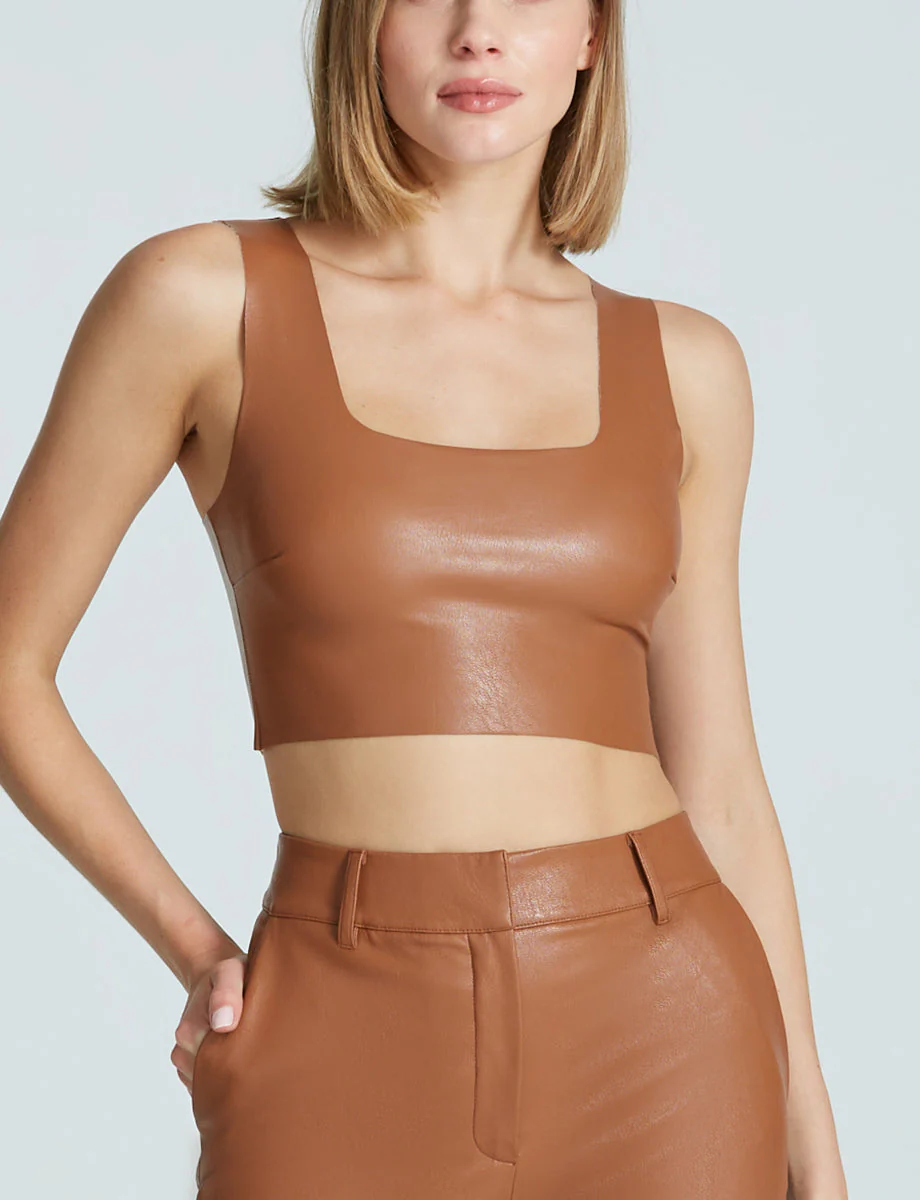 Faux Leather Squareneck Crop Top | Cocoa - Image 2