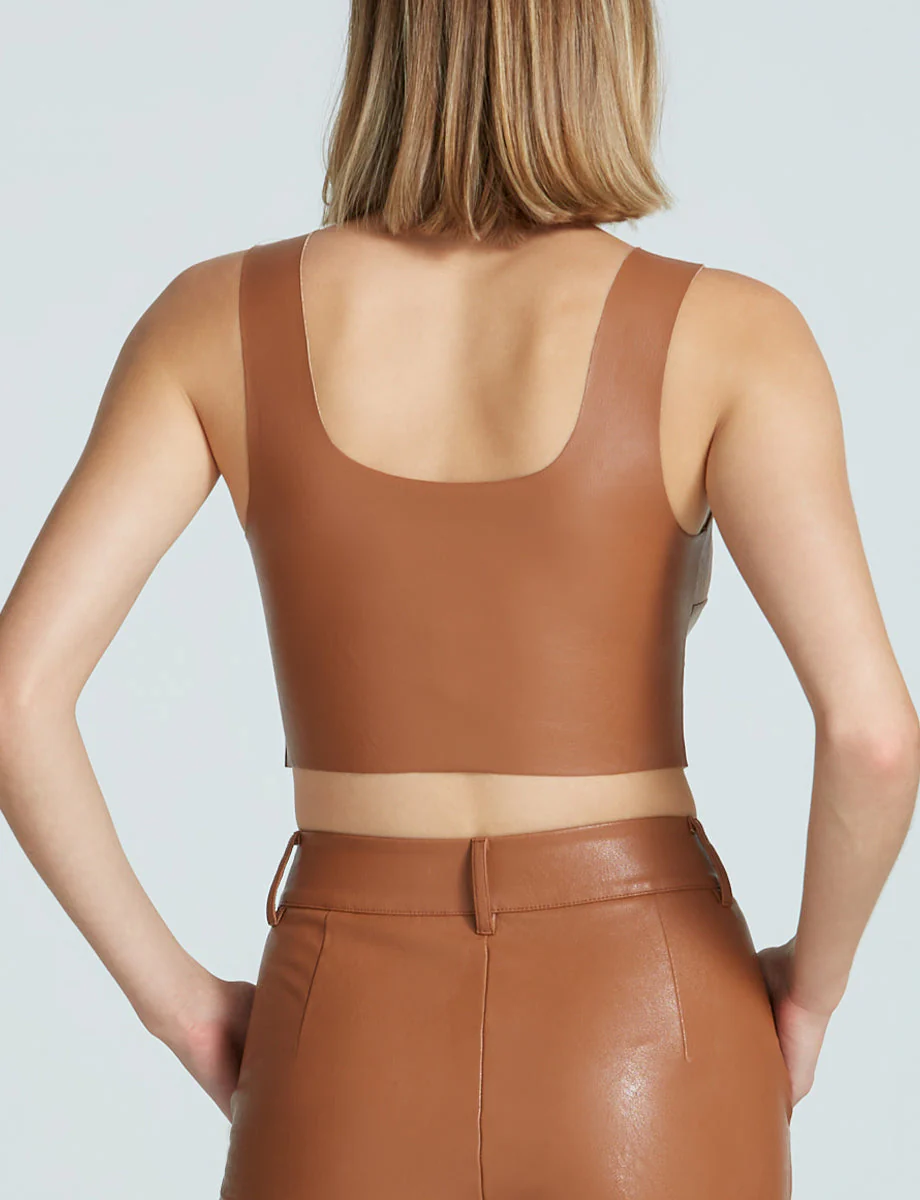 Faux Leather Squareneck Crop Top | Cocoa - Image 3