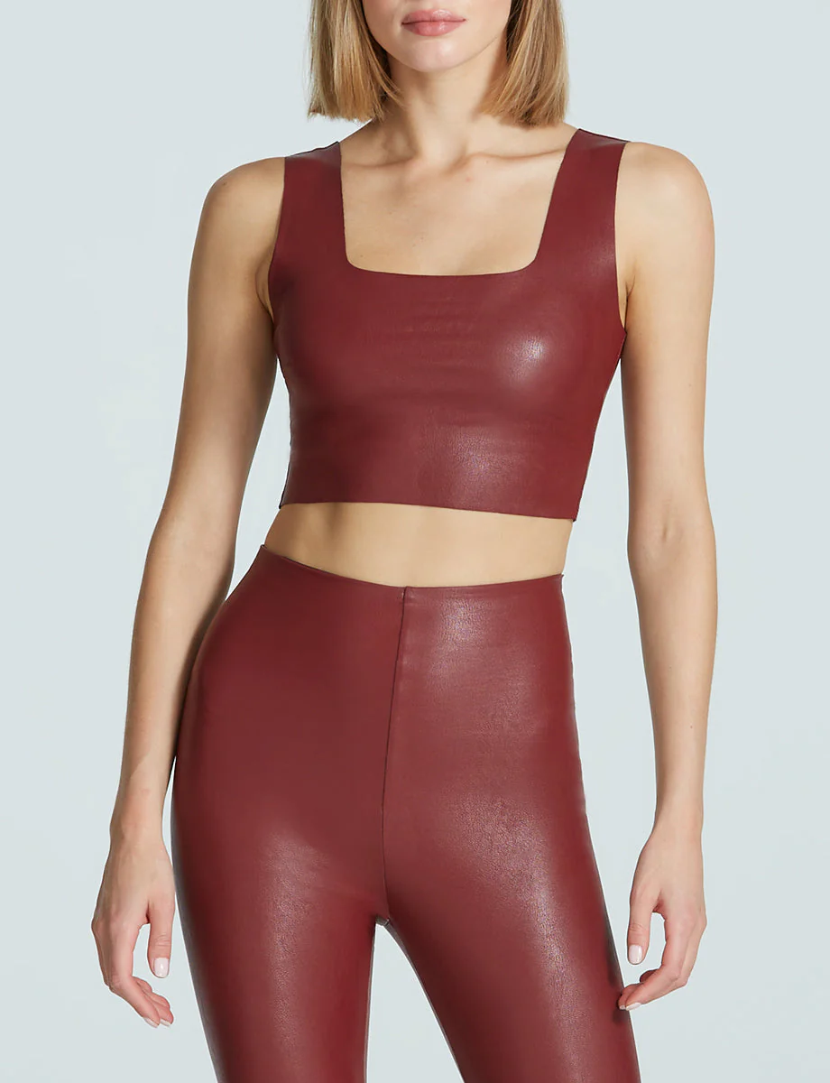 Faux Leather Squareneck Crop Top | Garnet - Image 2