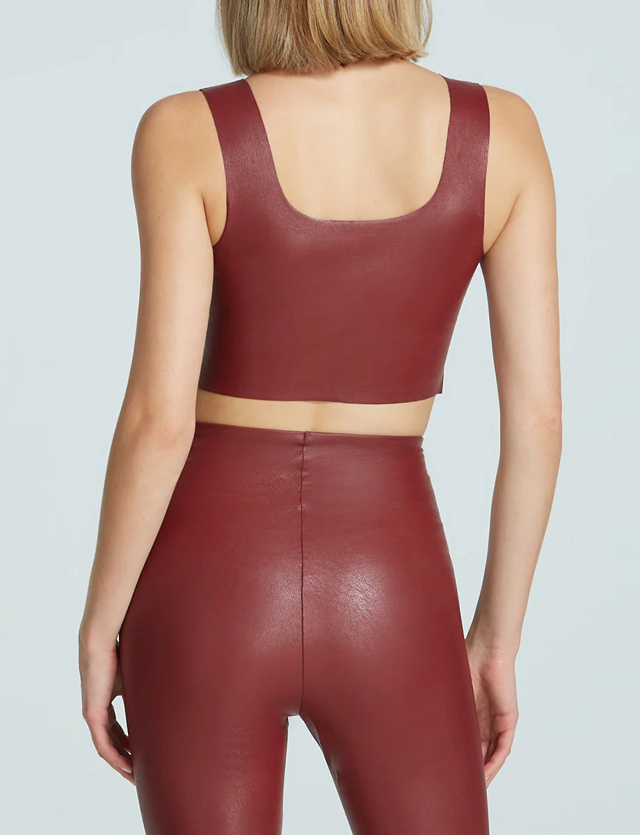 Faux Leather Squareneck Crop Top | Garnet - Image 3