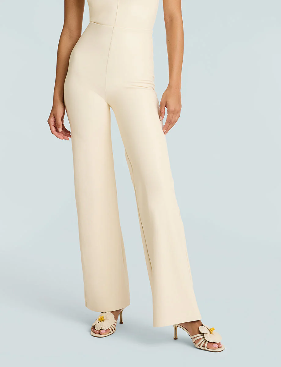 Faux Leather Wide Leg Pant | Ivory - Image 3