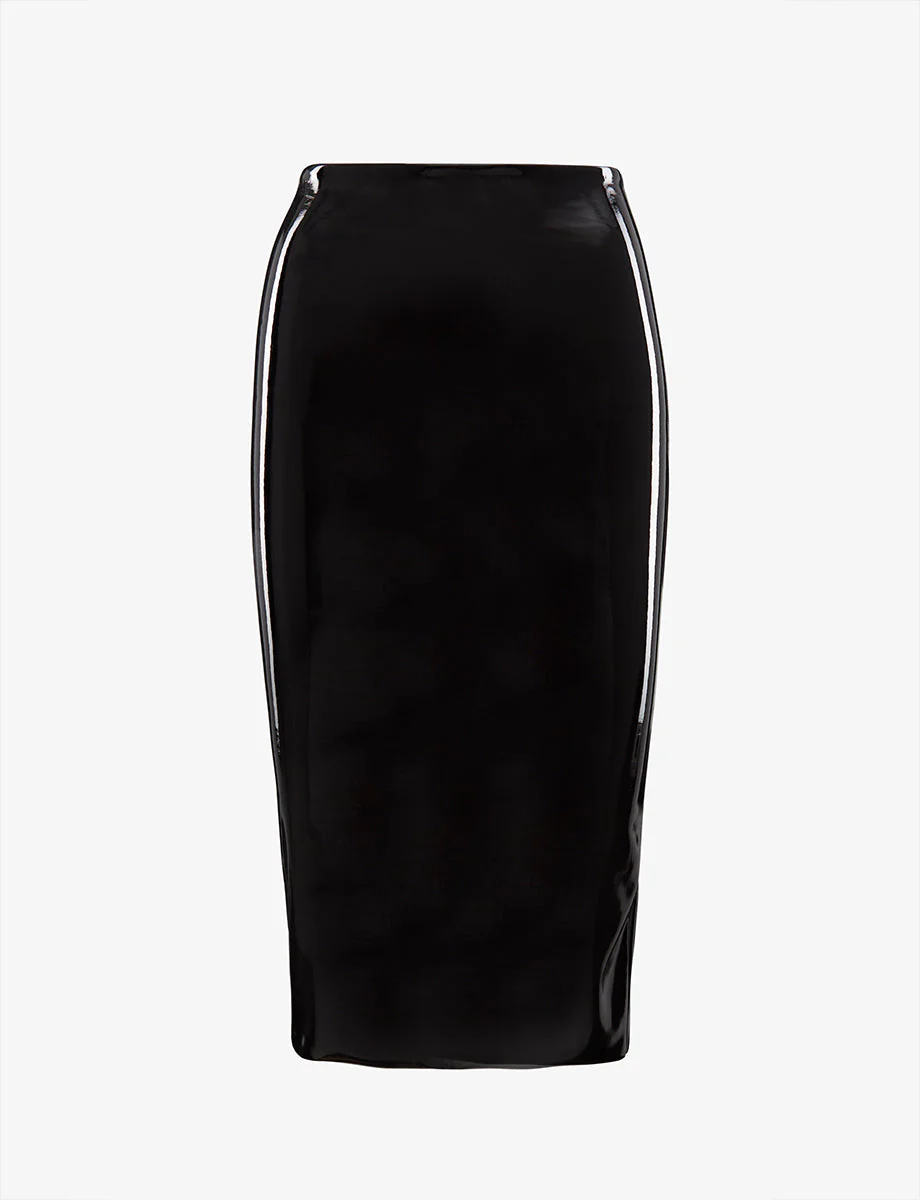 Faux Patent Leather Midi Skirt | Black - Image 5