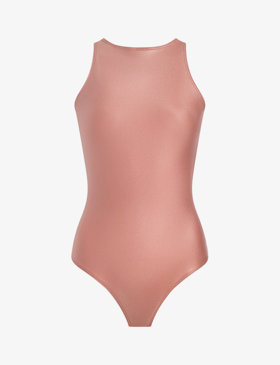 Matte Metallic Crew Tank Bodysuit | Desert Rose - Image 4
