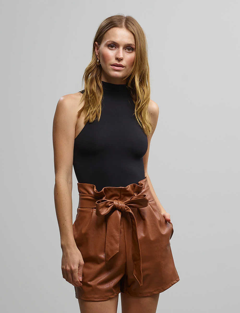 Faux Leather Paperbag Short | Cocoa - Image 2
