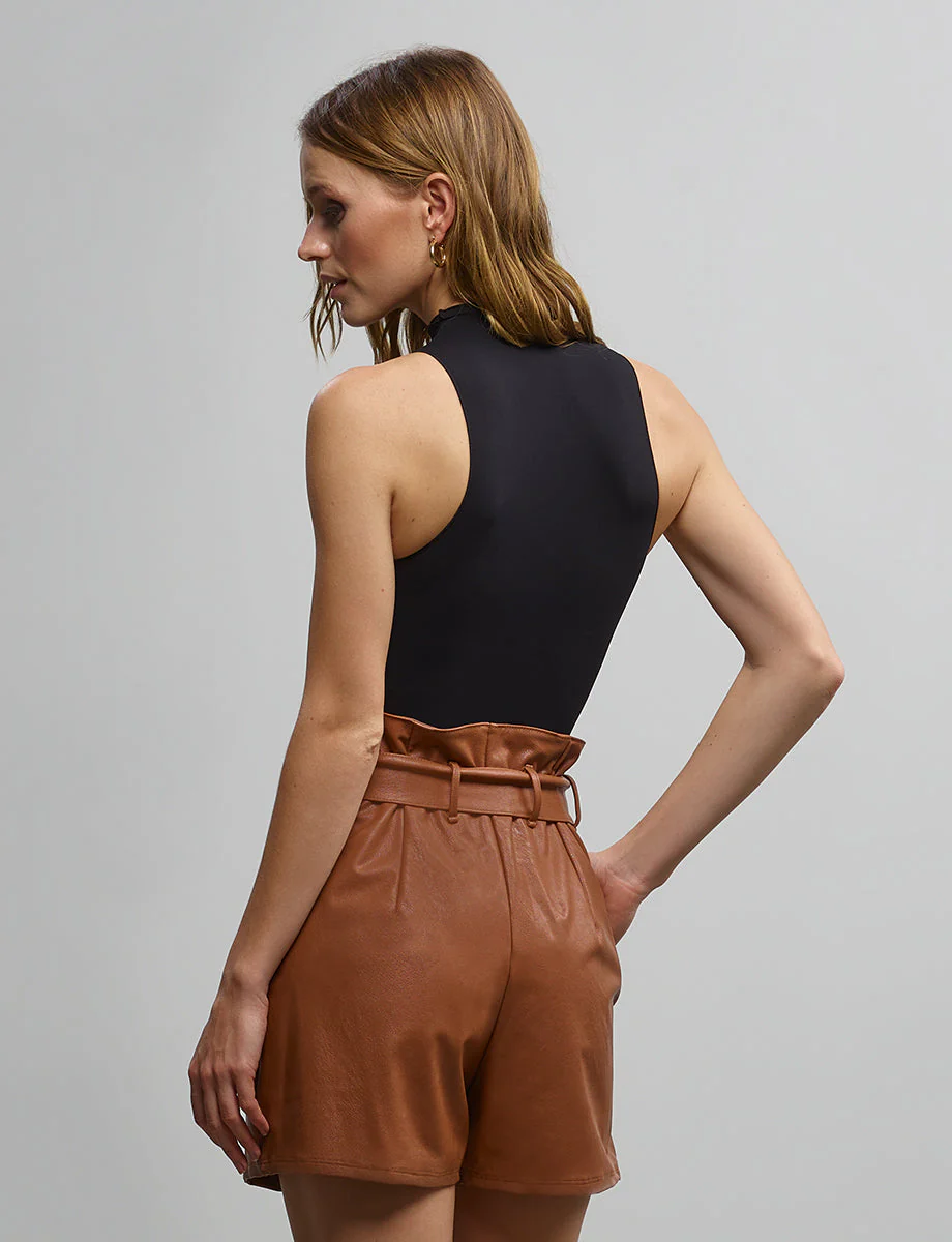 Faux Leather Paperbag Short | Cocoa - Image 3