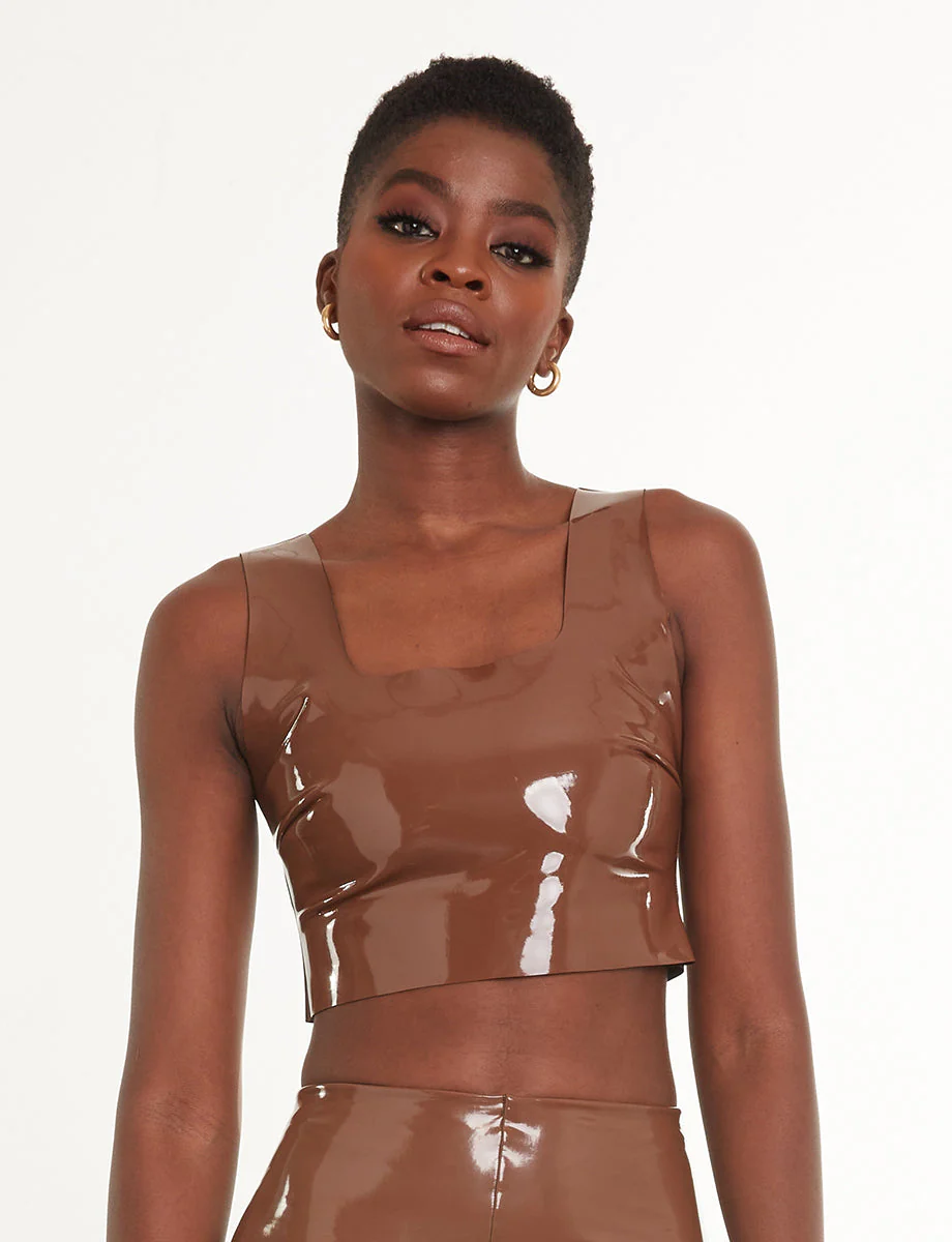 Faux Patent Leather Crop Top | Cinnamon - Image 2