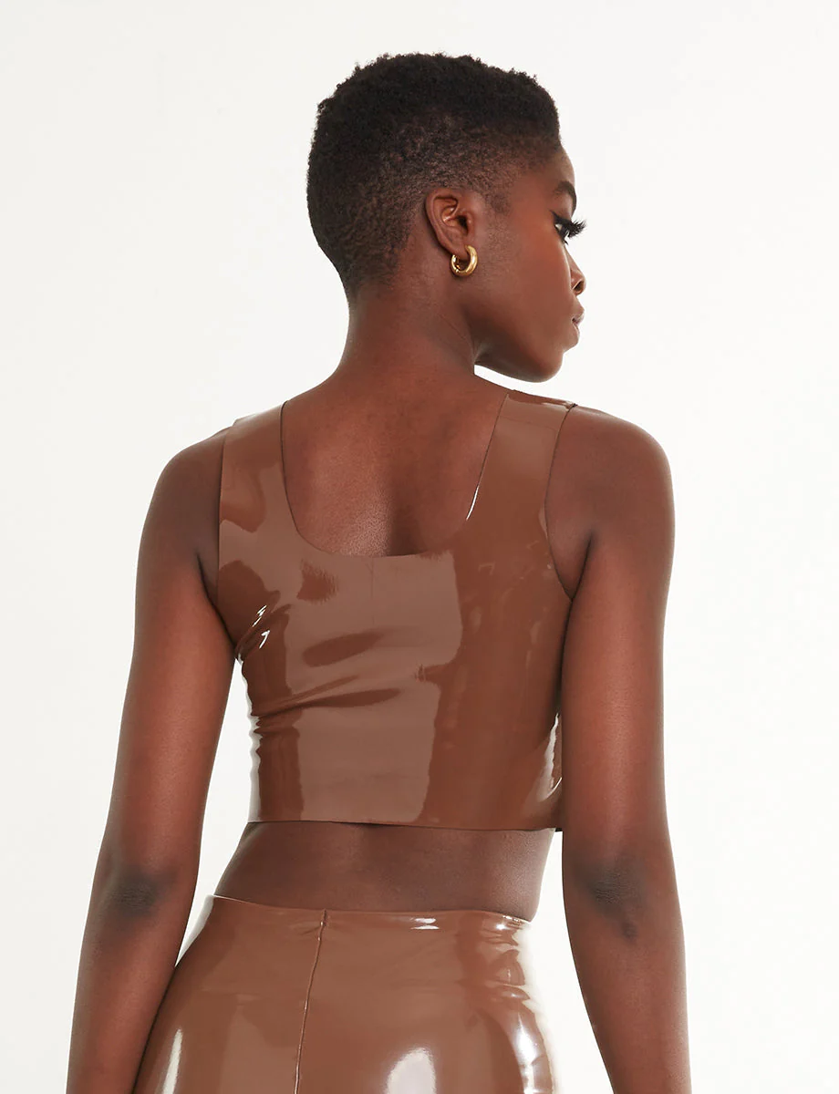 Faux Patent Leather Crop Top | Cinnamon - Image 3
