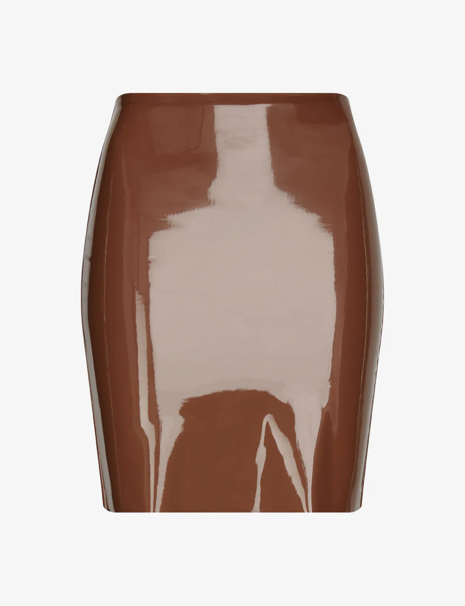 Faux Patent Leather Mini Skirt | Cinnamon - Image 2