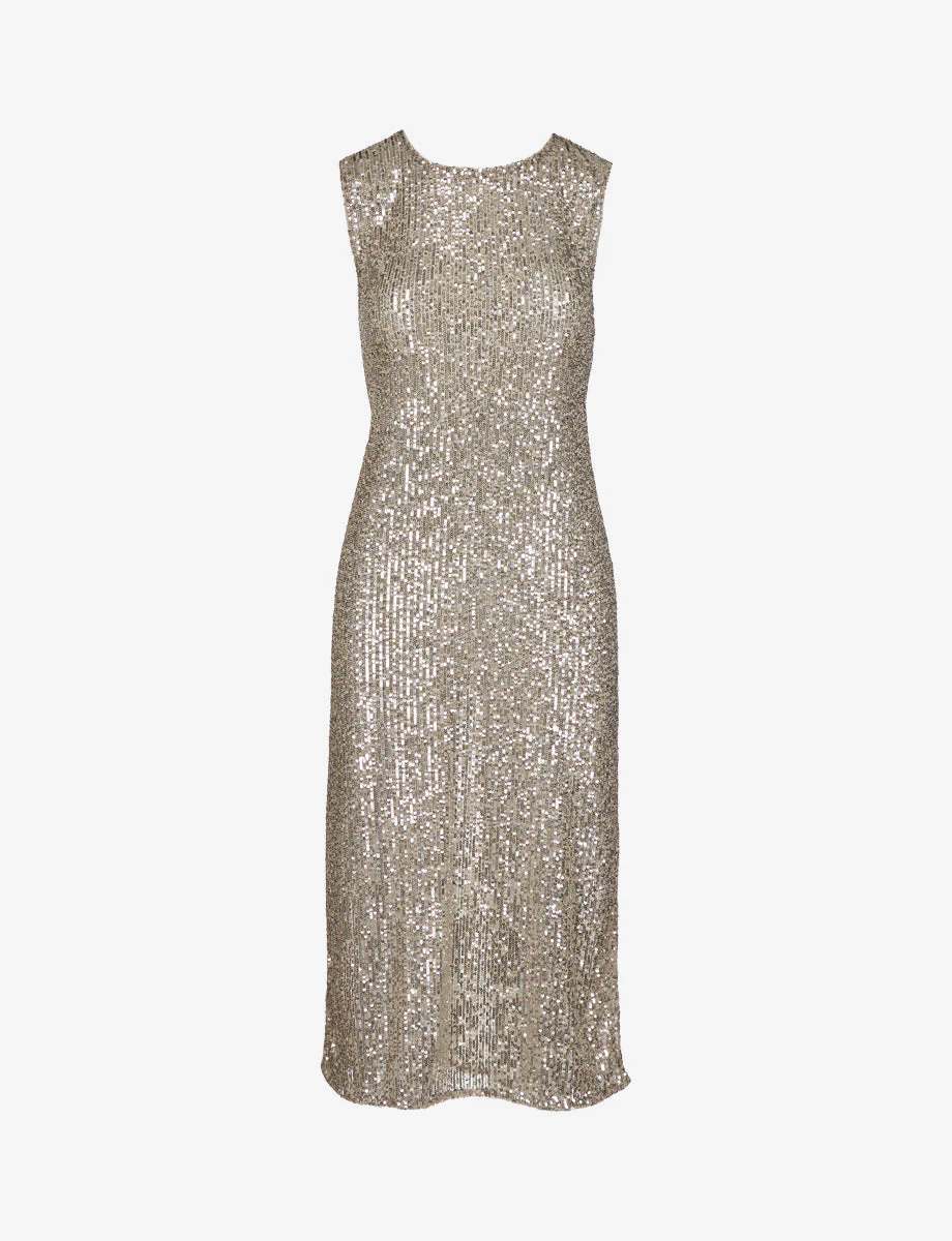 Sequin Mesh Midi Dress | Silver - Image 6