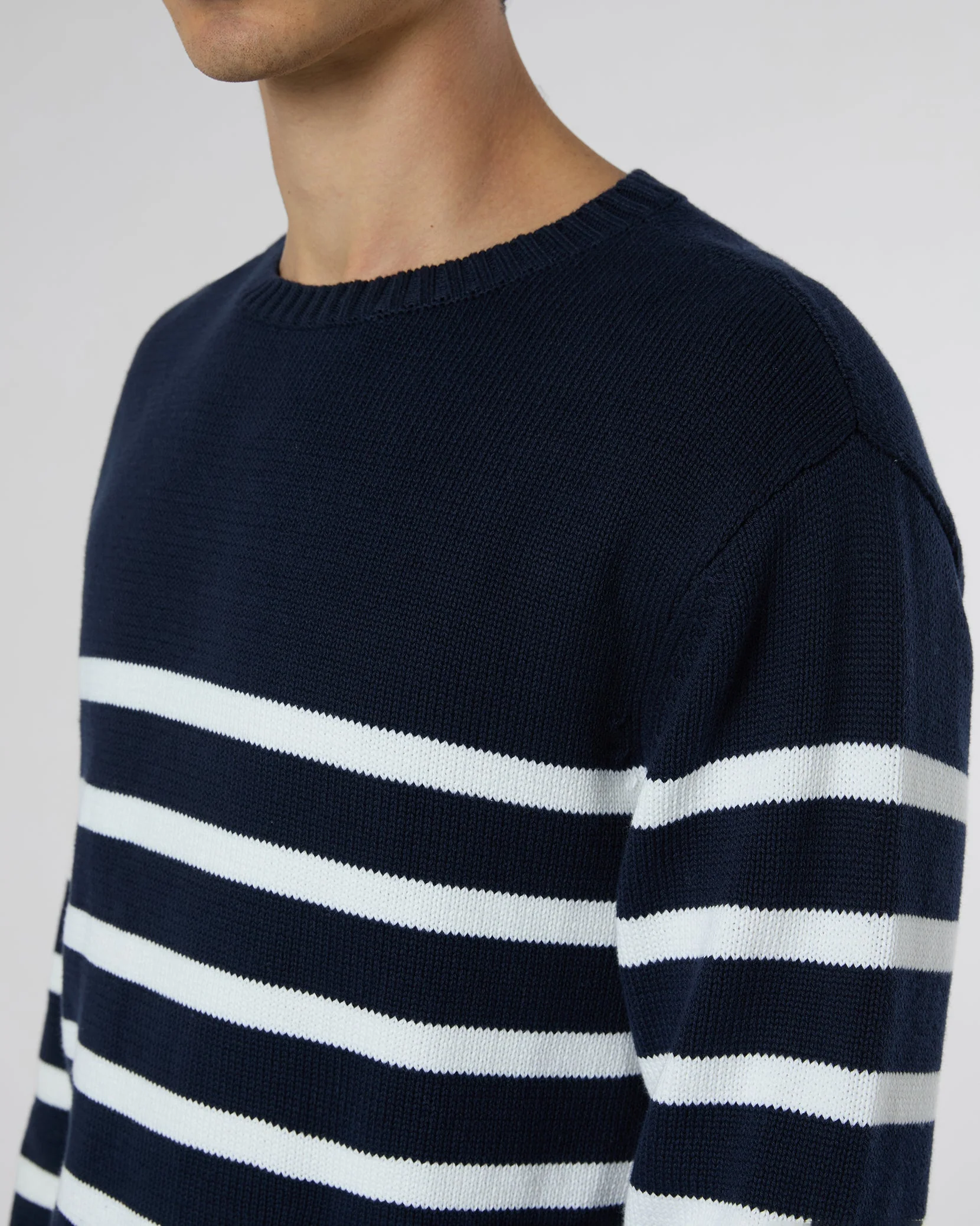 Mens | Cotton Boatneck Sweater | Deep Navy/White - Image 3
