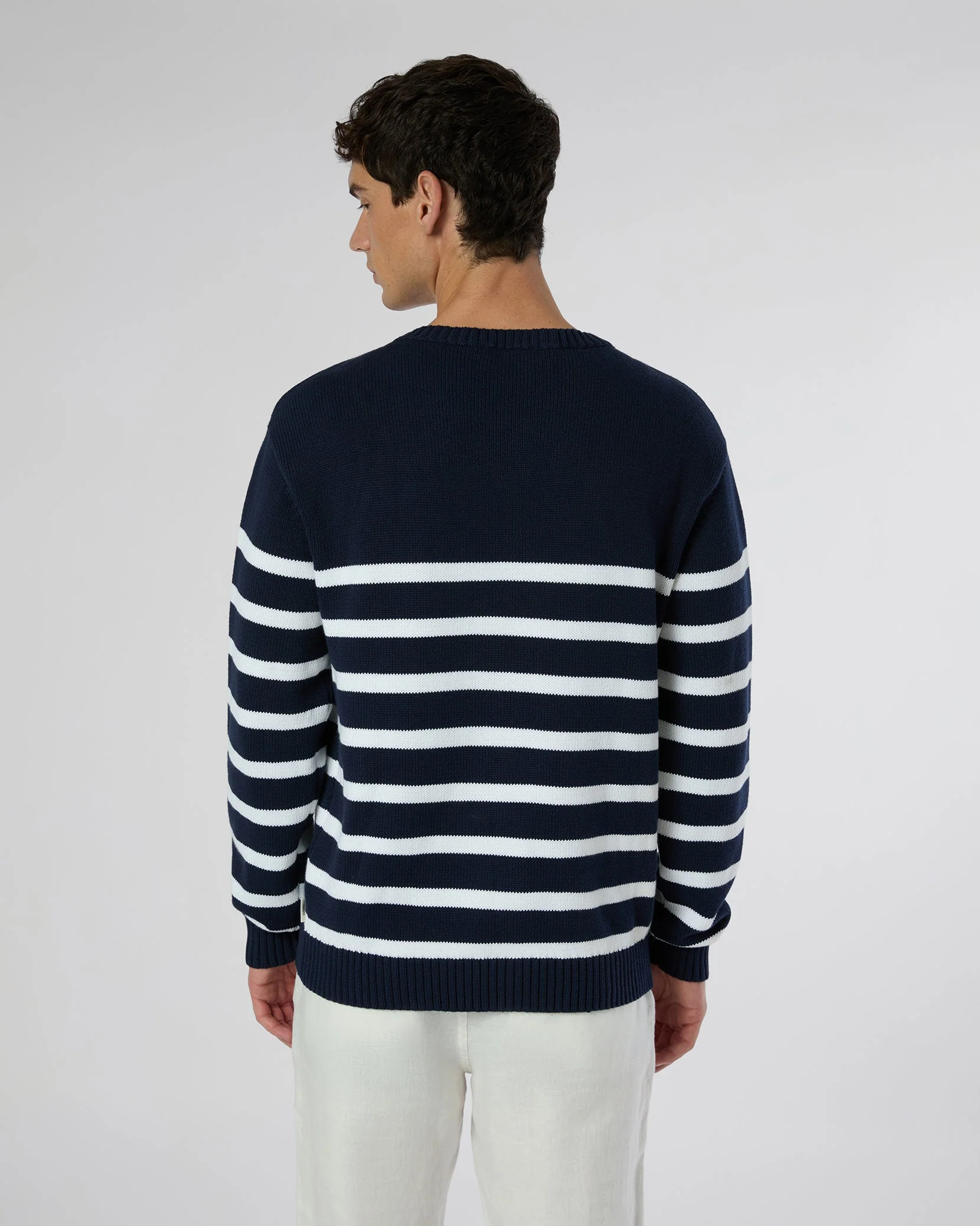 Mens | Cotton Boatneck Sweater | Deep Navy/White - Image 5