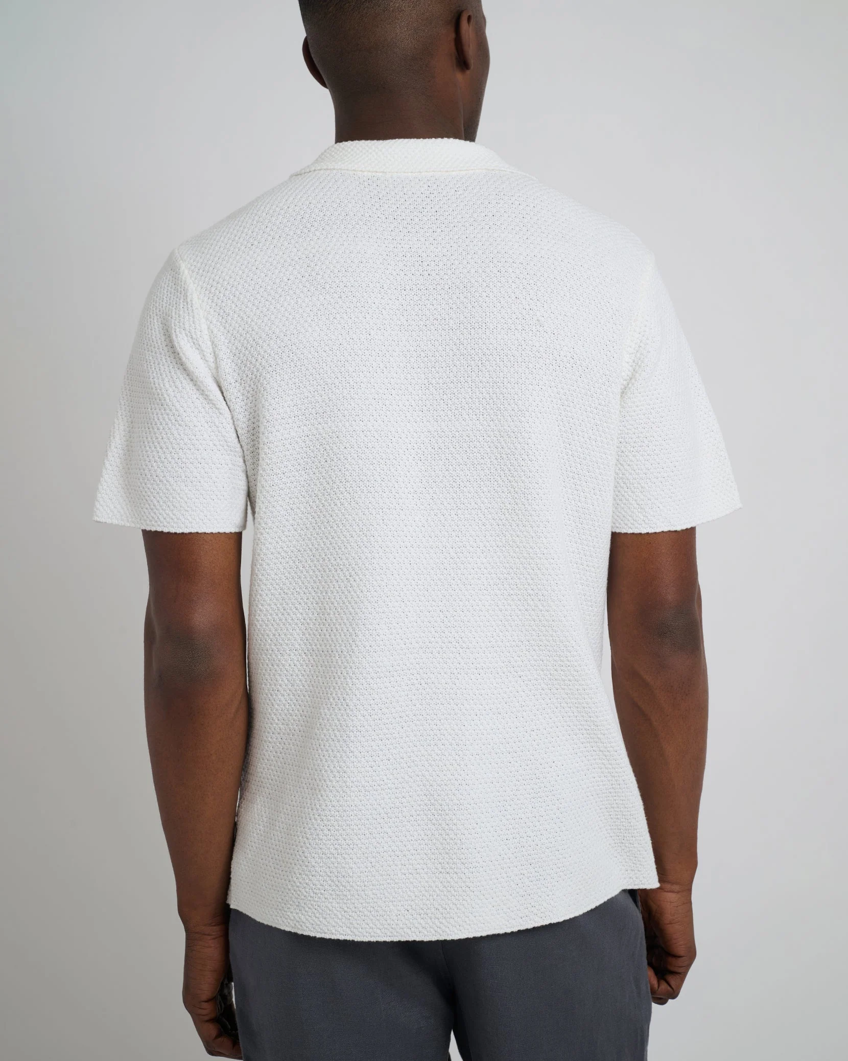 Mens | Cotton Crochet Johnny Collar Polo | White - Image 5