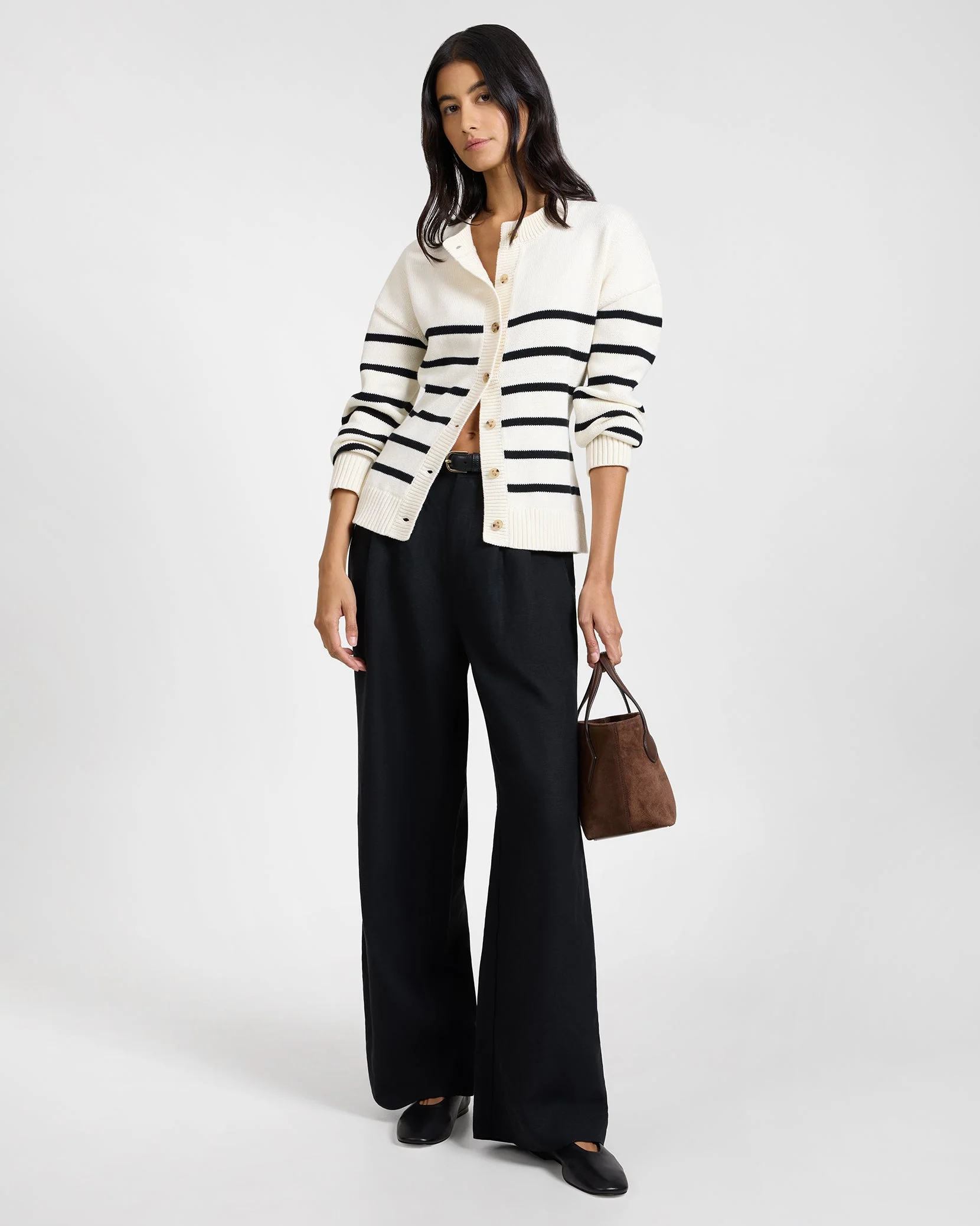 Womens | Cotton Fitted Cardigan | Off White/Black - Image 4