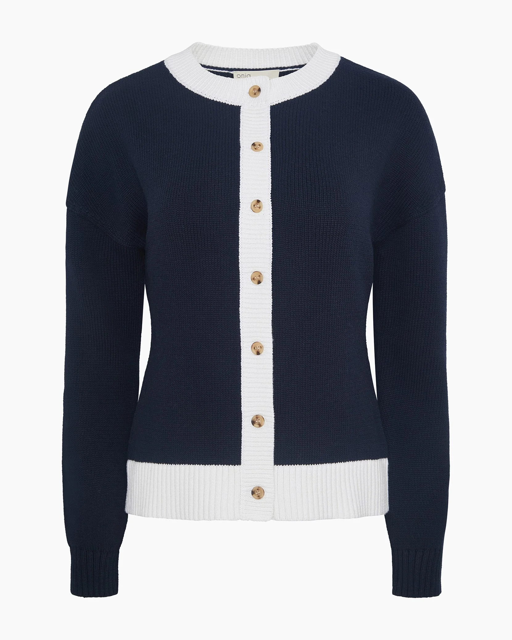 Womens | Cotton Fitted Cardigan | Noir Navy/White - Image 3