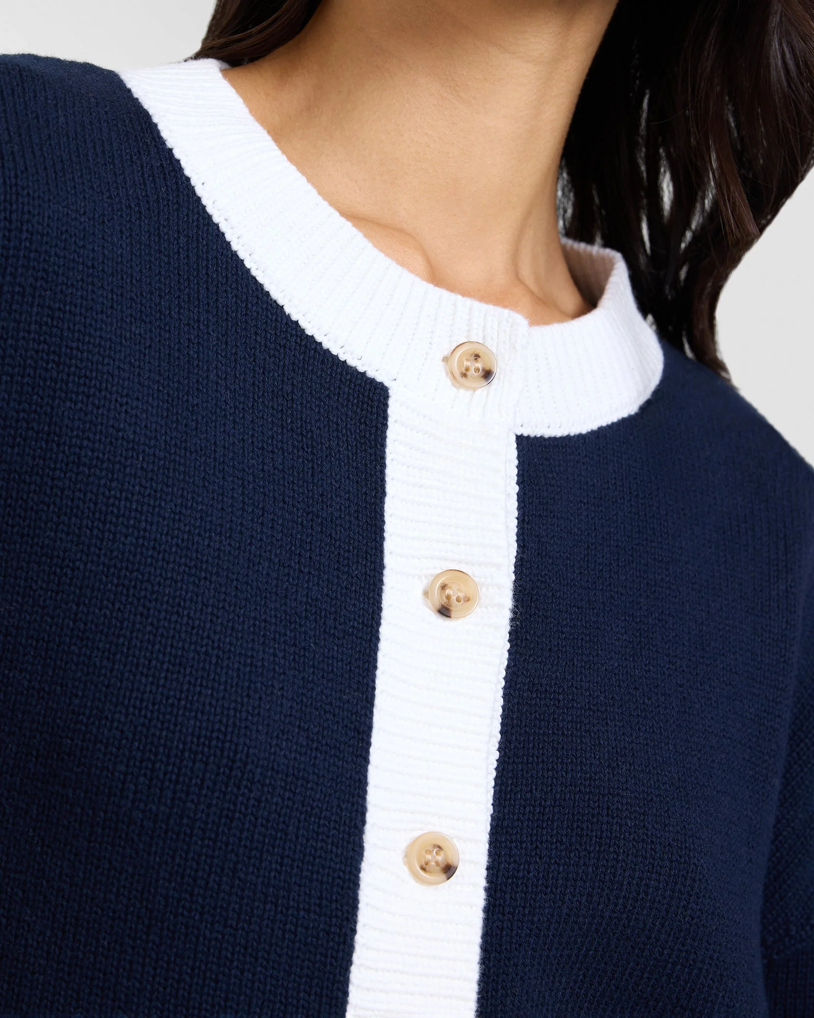 Womens | Cotton Fitted Cardigan | Noir Navy/White - Image 5