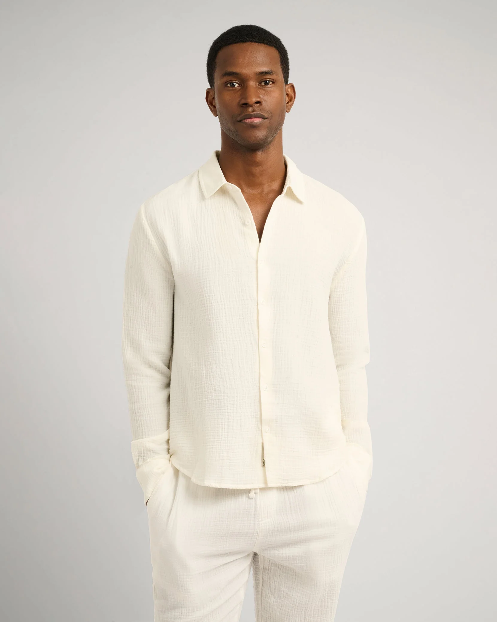 Mens | Cotton Gauze Long Sleeve Shirt | White - Image 2