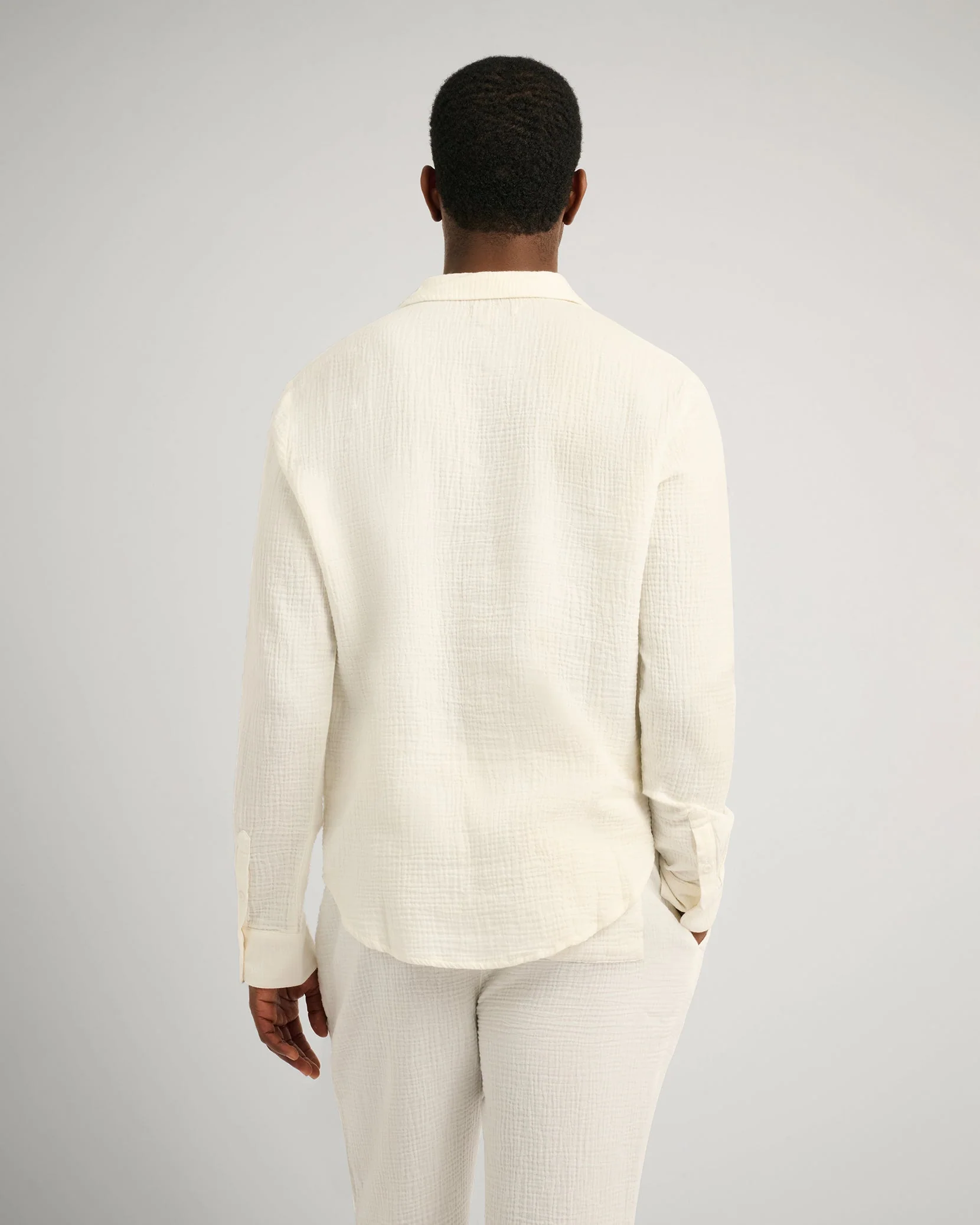 Mens | Cotton Gauze Long Sleeve Shirt | White - Image 4
