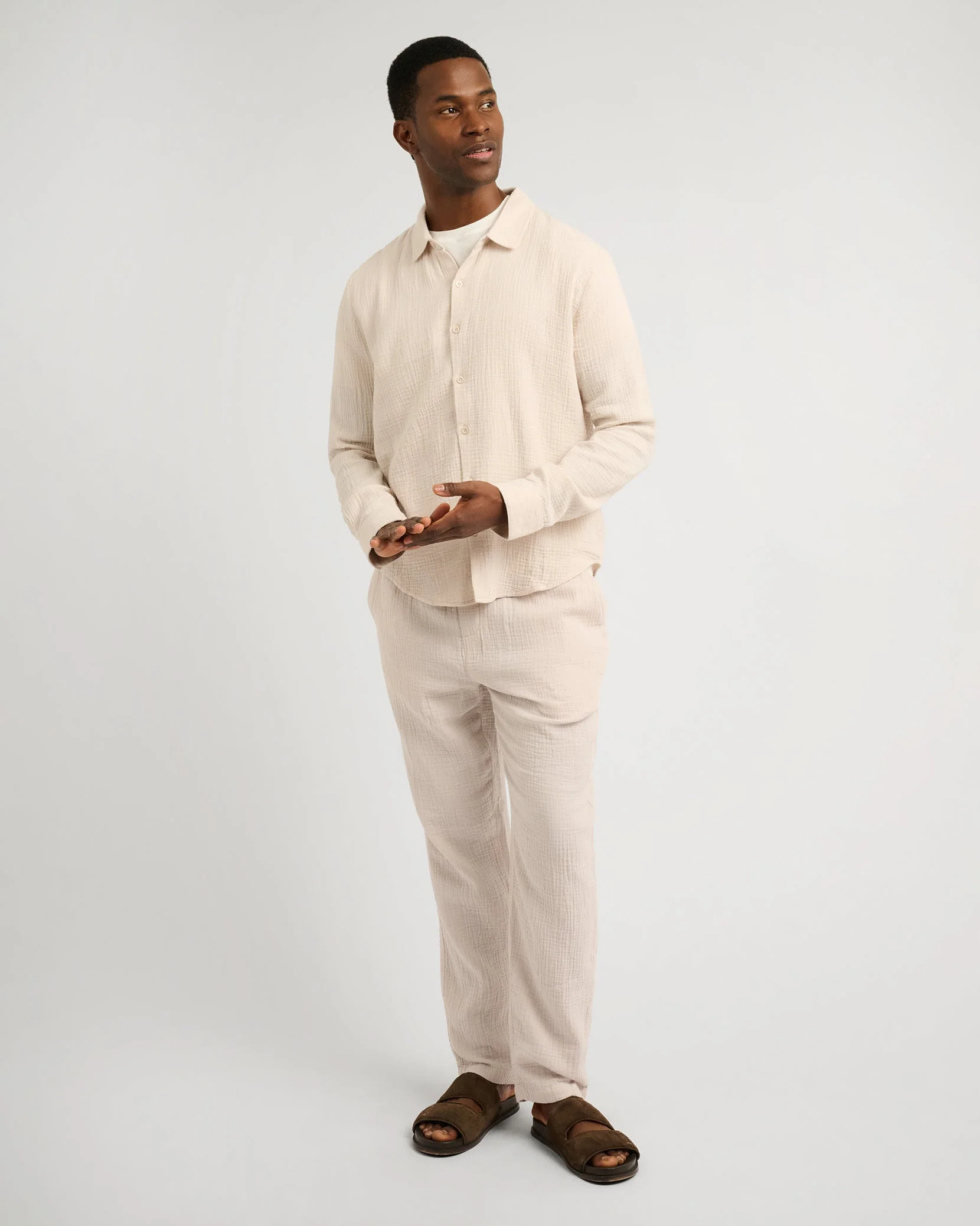 Mens | Cotton Gauze Pull-on Pant | Stone - Image 4