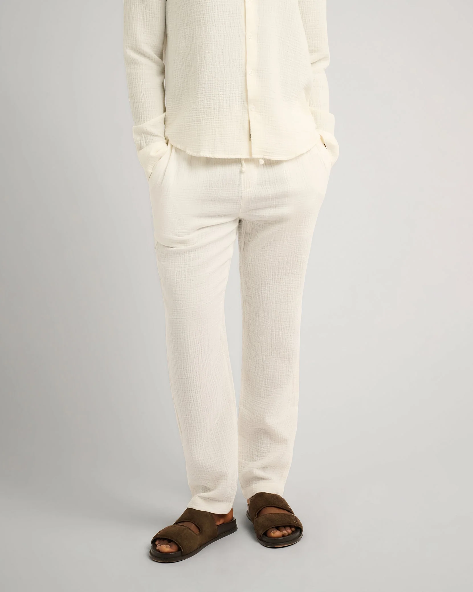 Mens | Cotton Gauze Pull-on Pant | White - Image 2