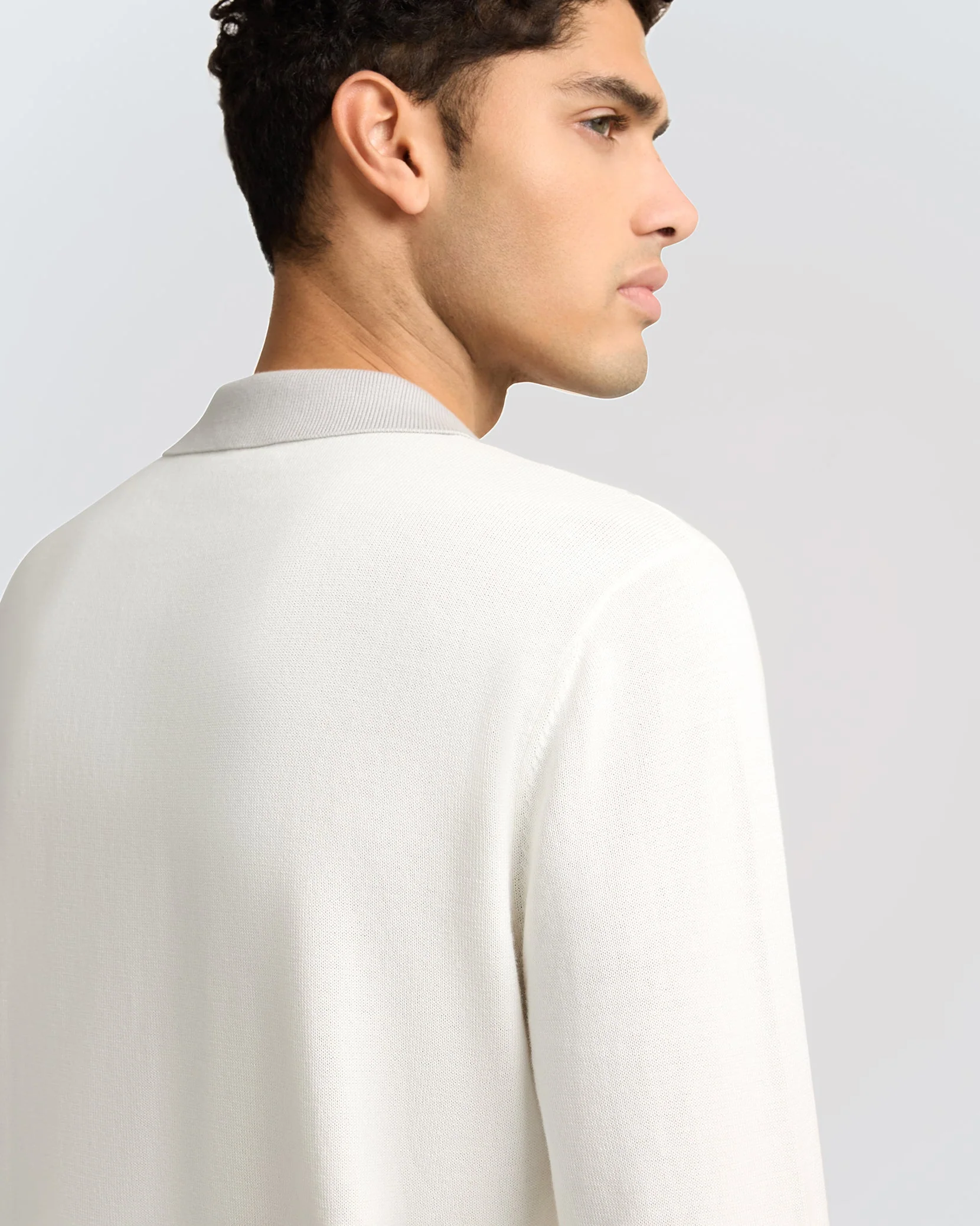 Mens | Cotton Knit Long Sleeve Polo Sweatshirt | Quiet Grey/White - Image 4