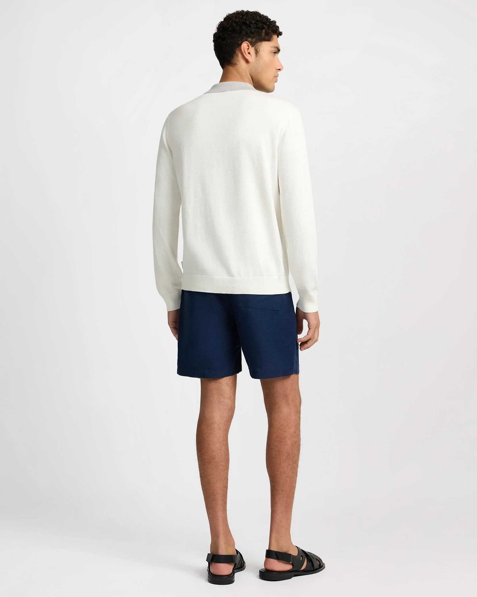 Mens | Cotton Knit Long Sleeve Polo Sweatshirt | Quiet Grey/White - Image 7